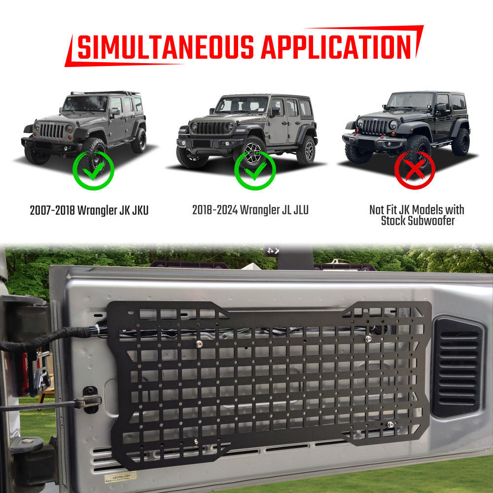 Tailgate Tactical Panel for Wrangler Tailgate Tool Kit Organizer Racks Compatible with Jeep Wrangler 2007-2018 JK JKU & 2018-2024 JL JLU