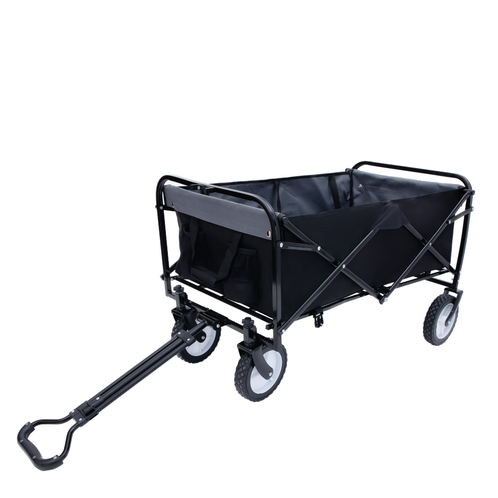 Collapsible Foldable Wagon Cart with strapping system Beach Wagon Utility Cart Utility Wagon Grocery Cart for for Camping Shopping Sports Gardeing Fishing Supports 360lbs All-Terrain Wheels black