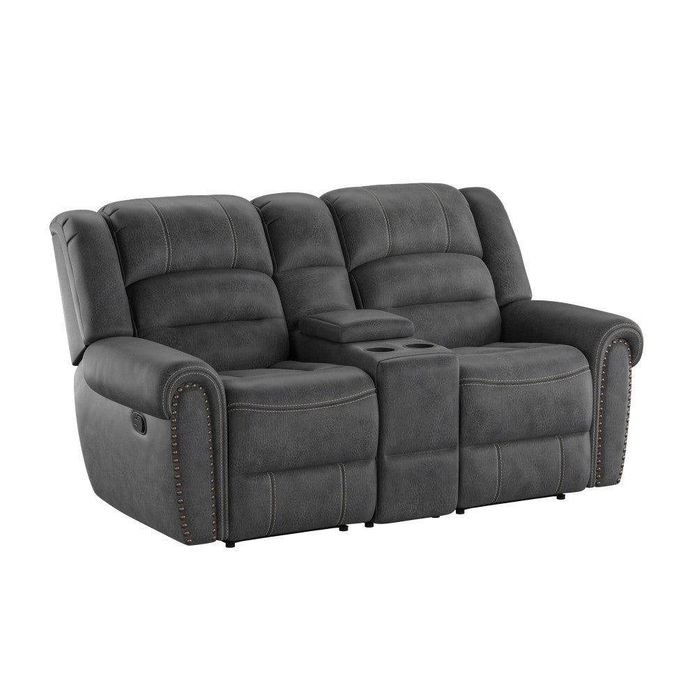 Gray Reclining Console Loveseat