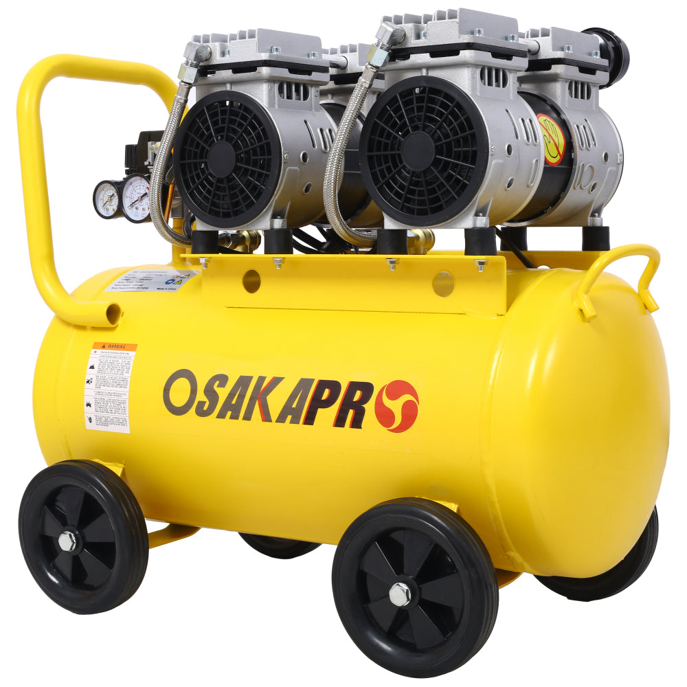 2.5 HP Silent Air Compressor 13 Gallon, Oil-Free, Electric Shop Air Compressor Portable,Lightweight with Wheels, 70 dBA Noise Level, with Automatic Drain Valve,Yellow