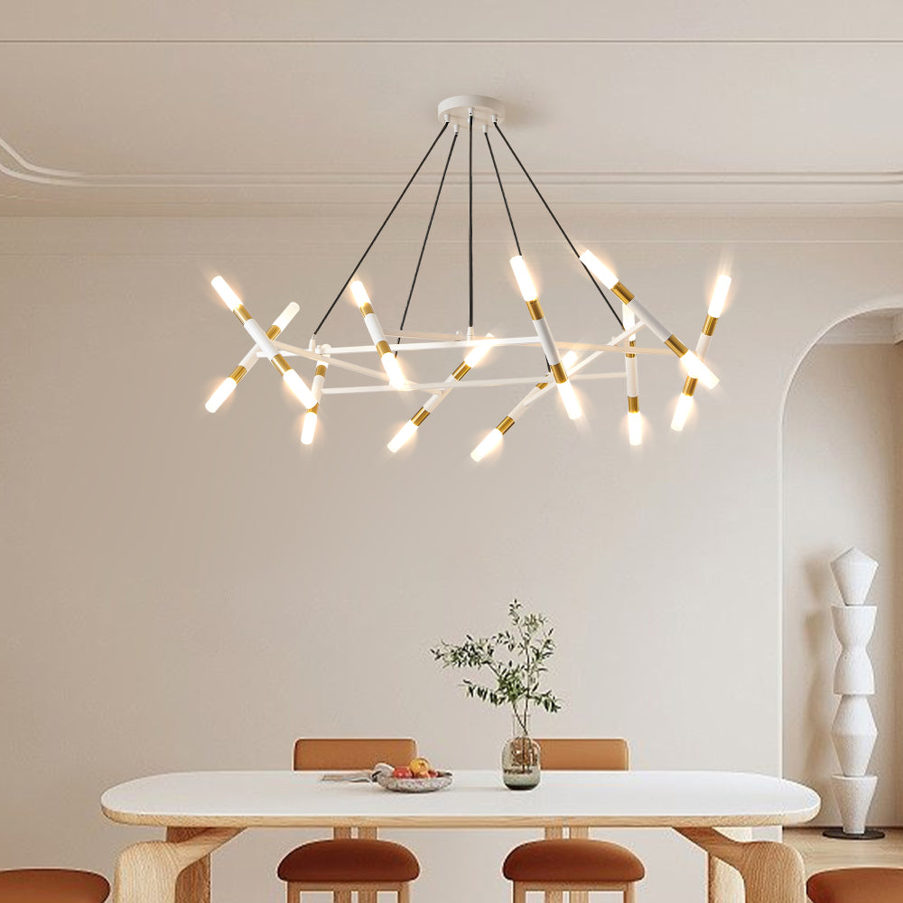 41" Black & Golden Modern Chandelier Light Fixture, Branch Design with Frosted Tubes, Black Cords, Adjustable Height Pendant Light for Dining Room, Living Room, or Kitchen Island (Bulb Not Included)