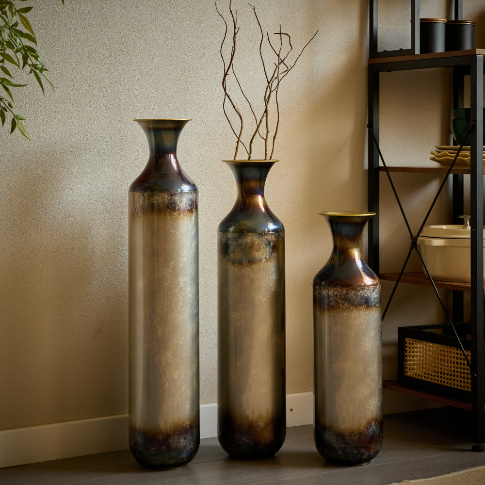 Floor metal vase modern style decoration home droplet shaped white metal vase 3-piece set gorgeous home decoration large glazed metal vase