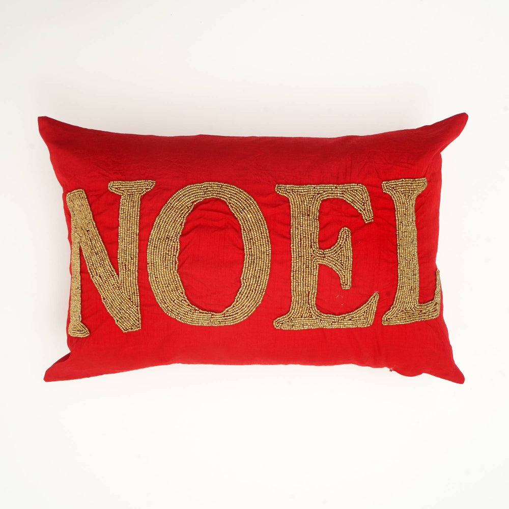 Handcrafted Red Noel Beadwork Lumber Pillow: Perfect for the Season-24X16"