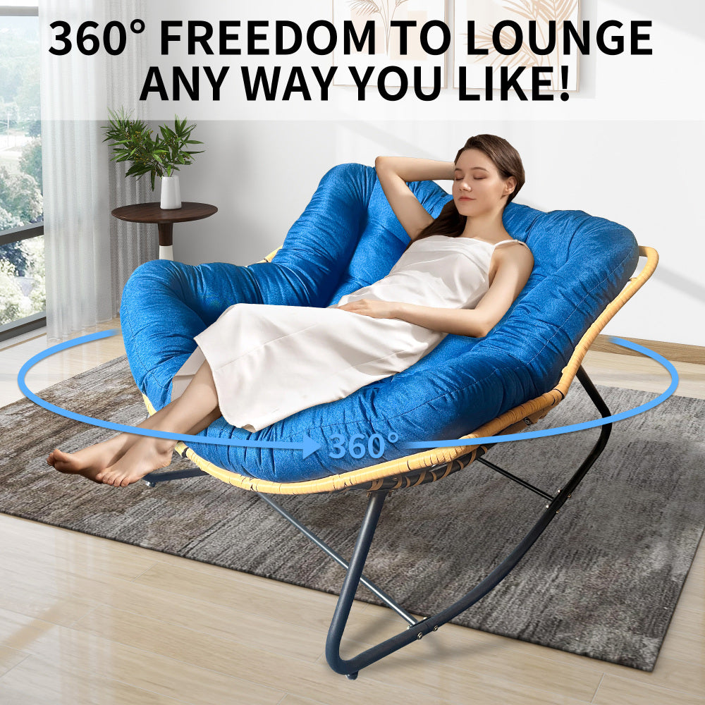9.7Ibs Ultra-Plush Rattan Rocking Chair With Anti-Tip Design, 450LB Capacity Rattan Lounge Chair for  Balcony,Living Room,Garden,Patio - Easy Assembly  Blue