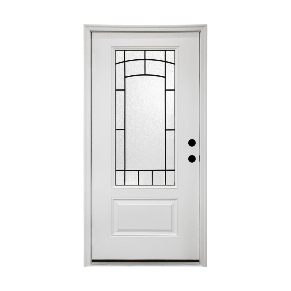 36 x 80 Smooth Fiberglass Entry Door with Brickmould,3/4 View Frosted Glass - Classic Style for Home's Front Entrance, Vinyl Frame, Left Hand Inswing,White Primed Knock-Down Door New Packaging