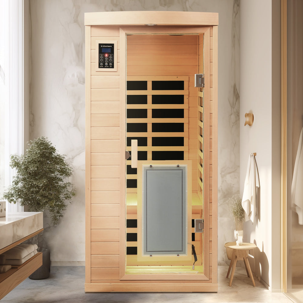 Low EMF Front door with heating panel One people Hemlock Far-infrared Indoor sauna room