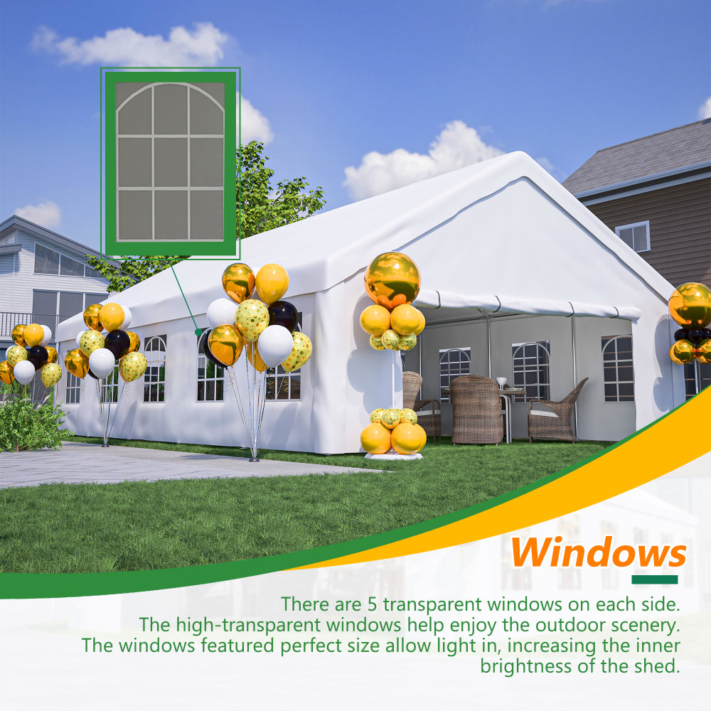 20x32 FT Party Tent with 3 Storage Bags & Removable Sidewalls, Outdoor Canopy Gazebo for Carport Camping Garden Wedding BBQ Commercial