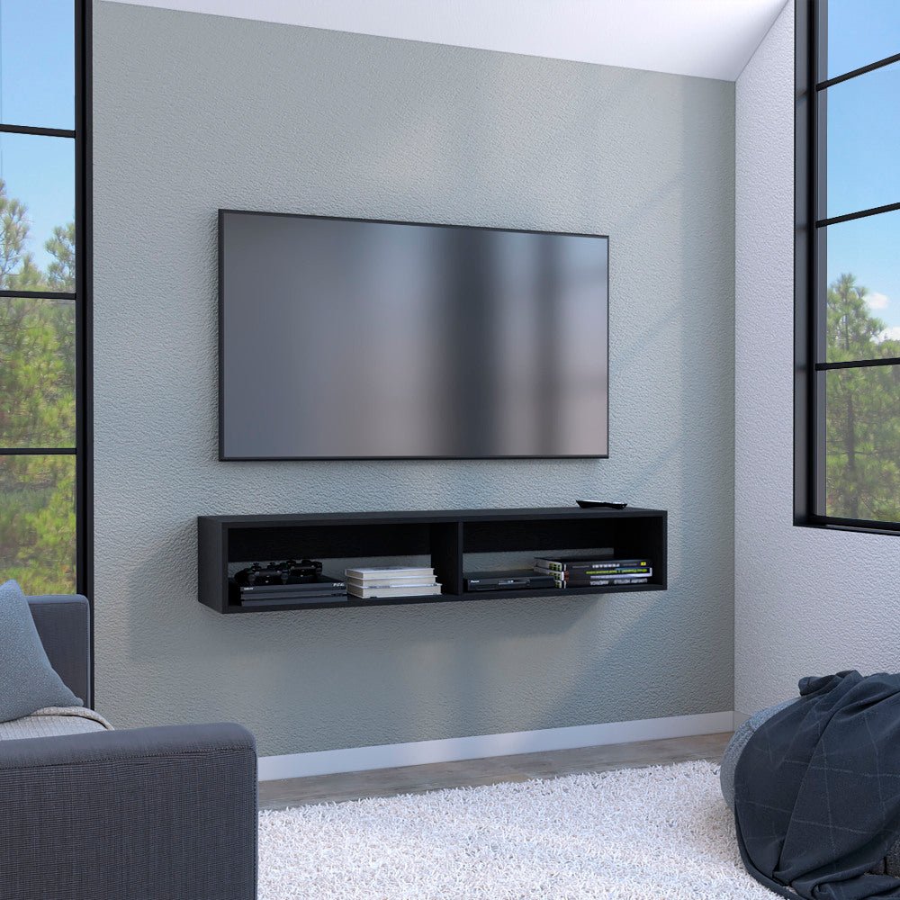 Warrior 59" Floating Tv Stand with Two open shelves, media compartments and cable management Light Gray