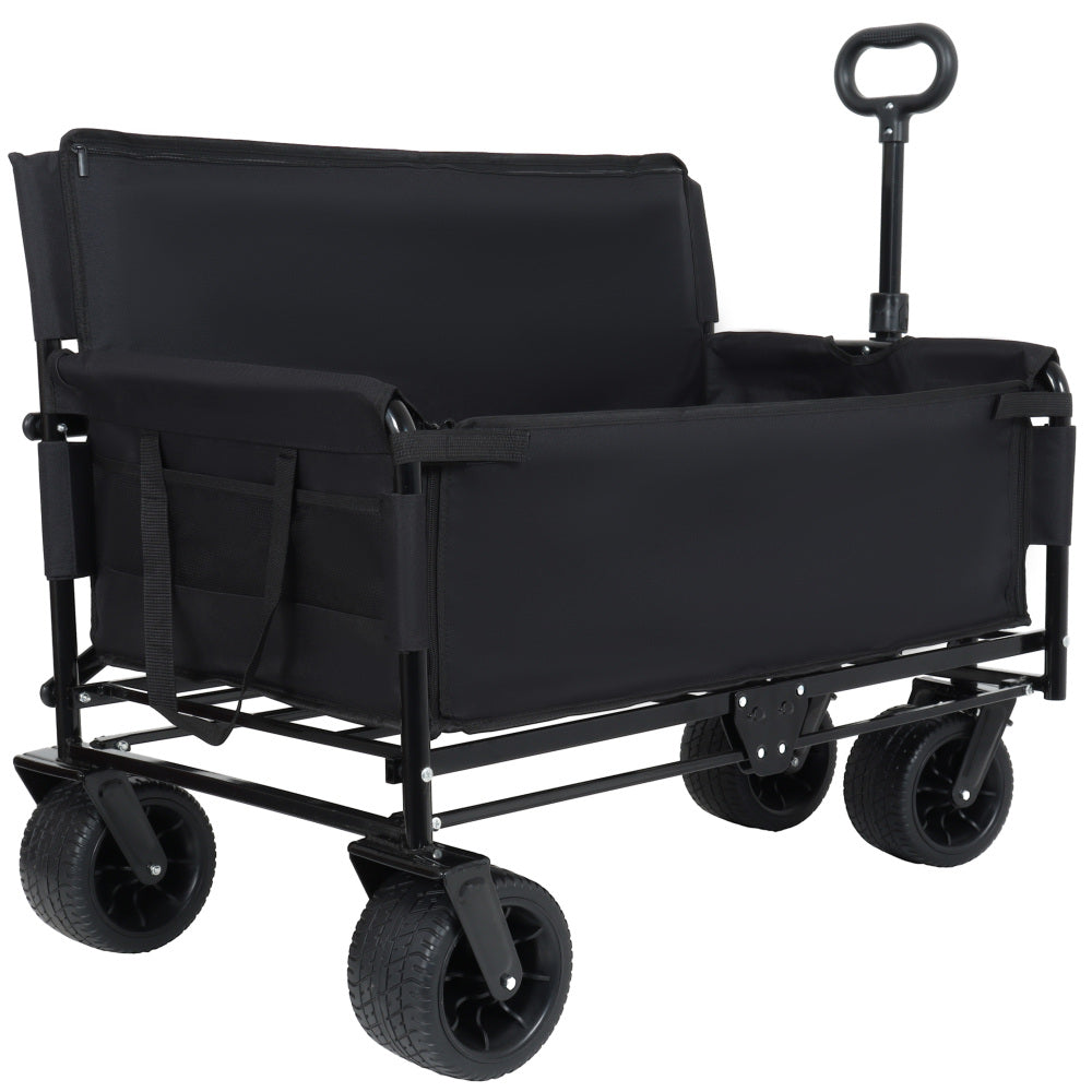 3-in-1 Convertible Folding Wagon Cart with Bench Seat & Storage - 500lbs Heavy-Duty Utility Wagon, 180L Capacity All-Terrain Wheels for Camping, Beach, Sports, Garden, black