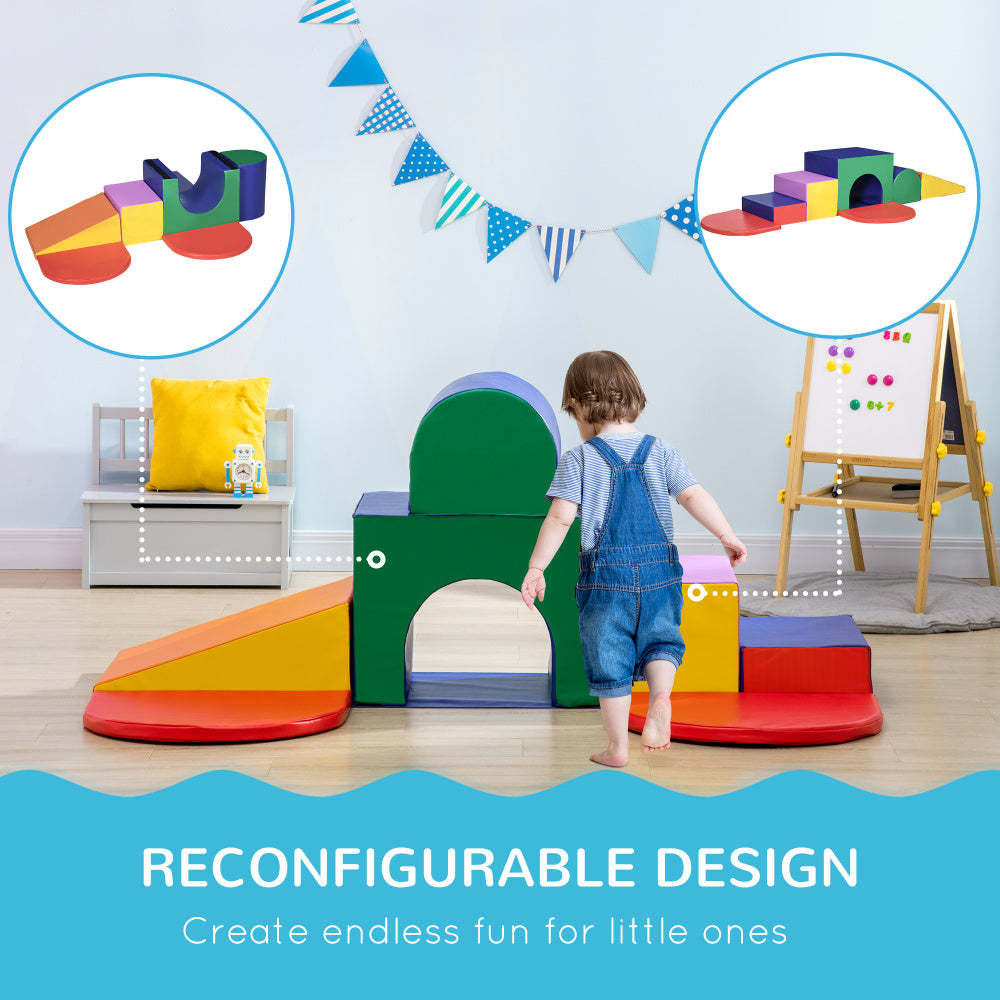 Qaba 7-Piece Baby Soft Play Equipment, Toddler Climber for Creativity and Shape Discovery, with Easy-to-Clean Surface, Climbing Toy for Toddlers, Multicolored