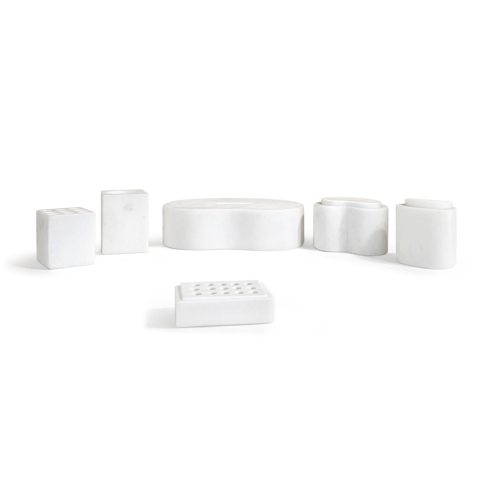White natural marble bathroom accessories set, natural stone, genuine marble, real marble