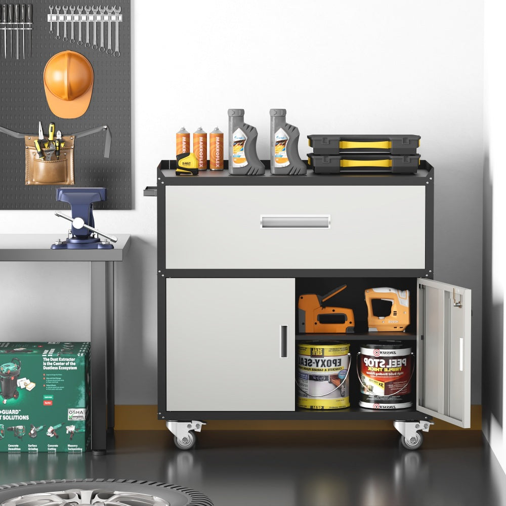 Metal garage cabinets, rolling tool cart boxes with wheels (black/gray)