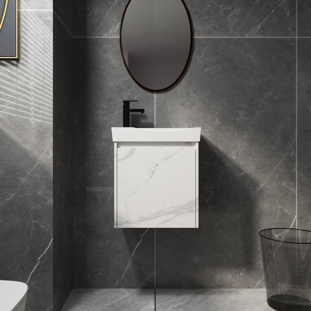 20" Wall-Mounted Bathroom Vanity with Ceramic Sink, Storage Cabinet with Doors,Bathroom Cabinet Set