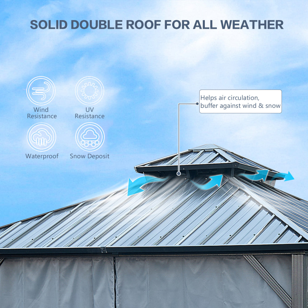10' X 10' Hardtop Gazebo with Galvanized Steel Double Roof, Sturdy Aluminum Frame, Curtains, and Netting for Patio, Lawn, and Garden
