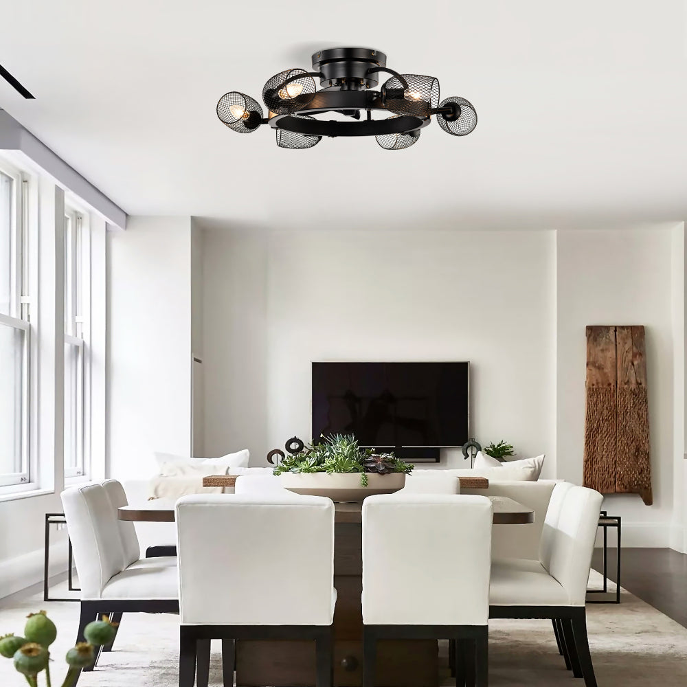 25.8''  Industrial Ceiling Fan with remote control ,5 ABS Blades small size ceiling fan For Living Room, Dining Room, Bedroom, Family Room, Matte Black ,6 PCS*E26 (Does Not Include Light Bulbs)