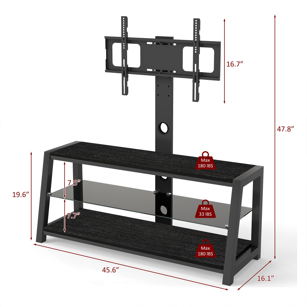 Wooden Storage TV Stand Black Tempered Glass Height Adjustable Universal Swivel Entertainment Center With Mount TV Stand,black
