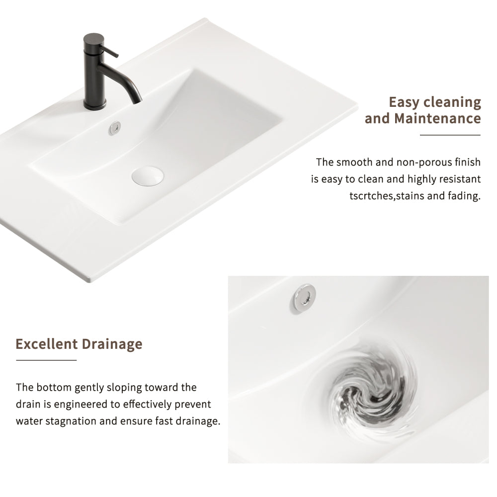 24 inch Bathroom Vessel Sink, Ceramic Bathroom Vanity Sink Top without Overflow,  Convenient for Storing Personal Items - Glossy White