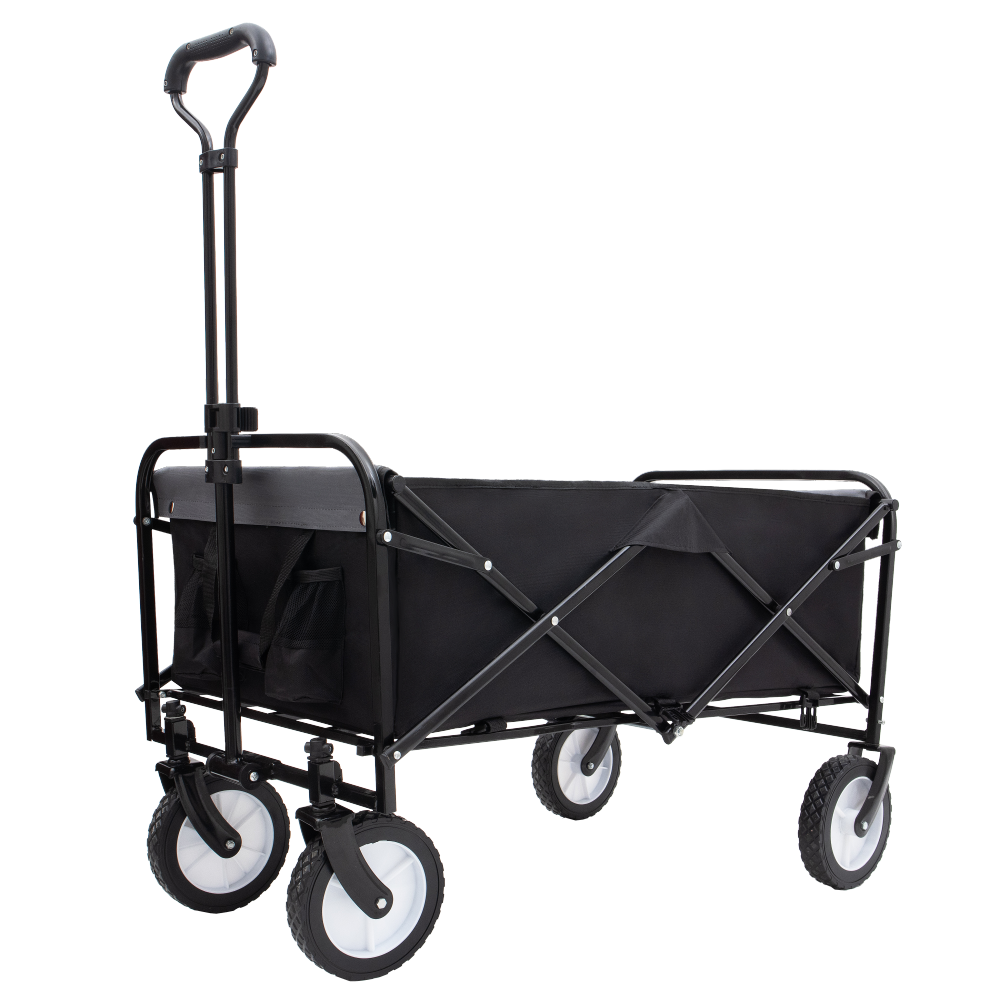 Collapsible Foldable Wagon Cart with strapping system Beach Wagon Utility Cart Utility Wagon Grocery Cart for for Camping Shopping Sports Gardeing Fishing Supports 360lbs All-Terrain Wheels black