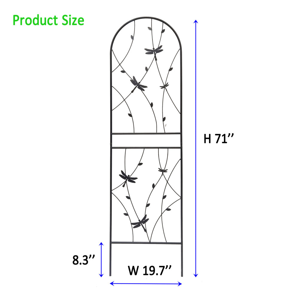 2 Pack Metal Garden Trellis 71" x 19.7" Rustproof Trellis for Climbing Plants Outdoor Flower Support Dragonfly Deco Black