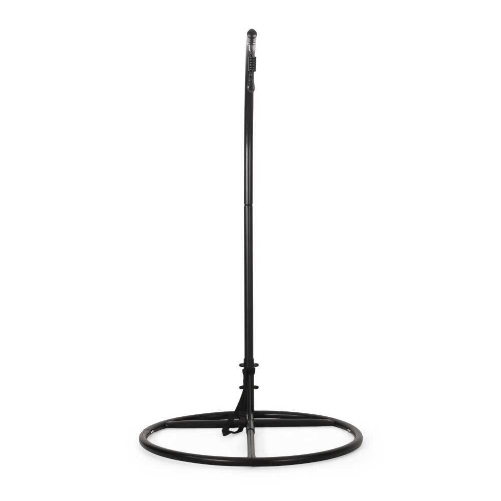 Durable Hanging Chair Bottom Stand with Safety Belt in Black Iron, 44 x 44 x 80 Inches