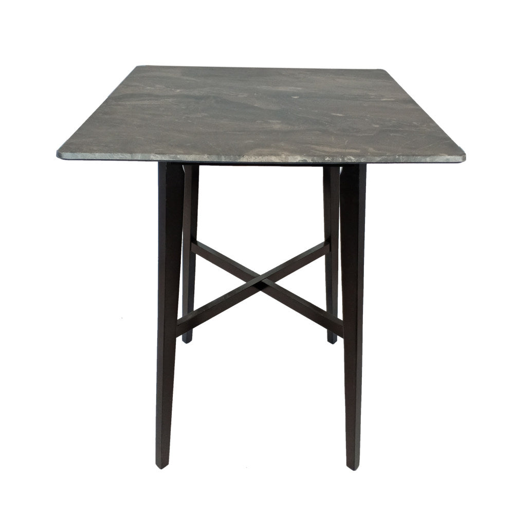 Modern Bar Height 42" Dining Table, Rubberwood Legs and Laminate Table Top, Paladina Marble Finish, Black