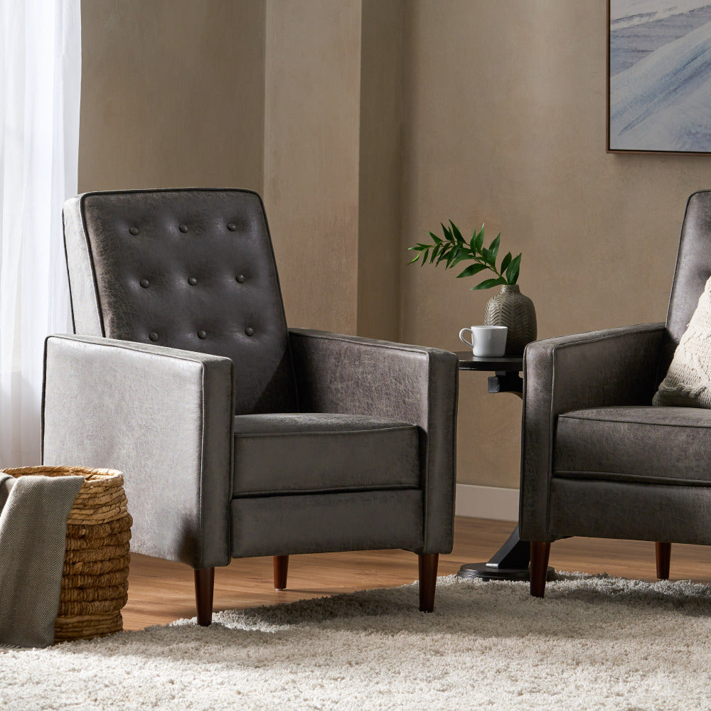 Fabric Recliner Chair Mid-Century Modern Recliner Pushback Single Recliner Sofa with Thicker Seat Cushion Tufted Upholstered Sofa with Wooden leg for Living Room Bedroom