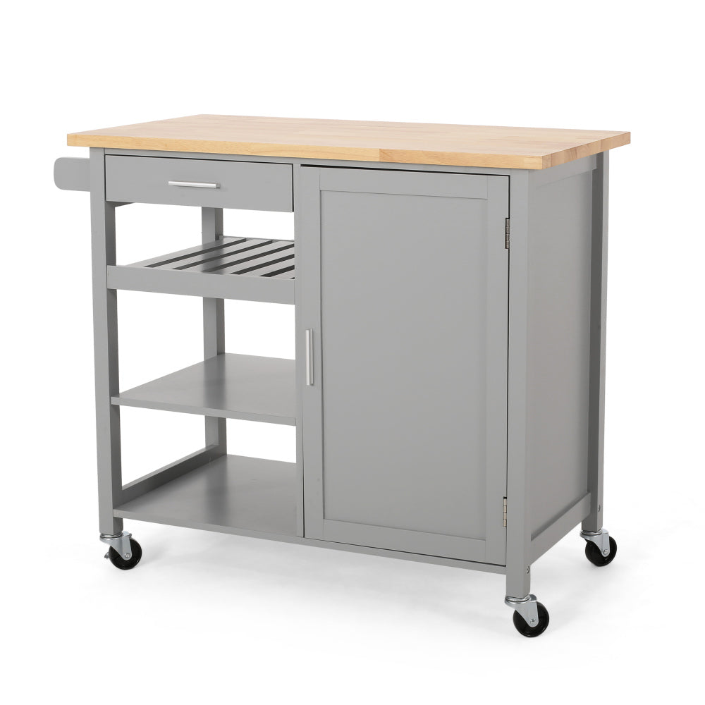 Kitchen Island Cart with Solid Wood Top, 41" Width Mobile Carts with Storage Cabinet, Rolling Kitchen Table with Spice Rack, Towel Rack, and Drawer, Portable Islands on Wheels
