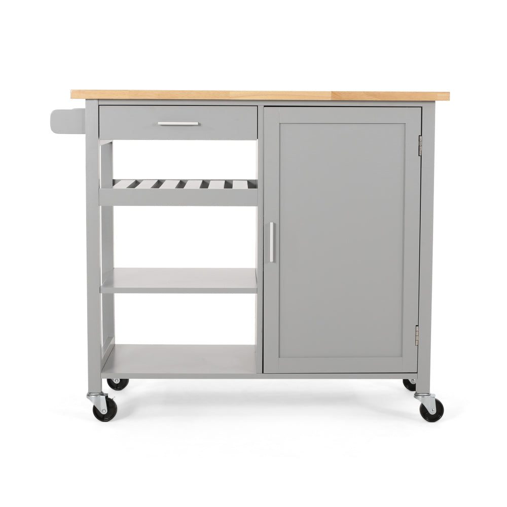 Kitchen Island Cart with Solid Wood Top, 41" Width Mobile Carts with Storage Cabinet, Rolling Kitchen Table with Spice Rack, Towel Rack, and Drawer, Portable Islands on Wheels